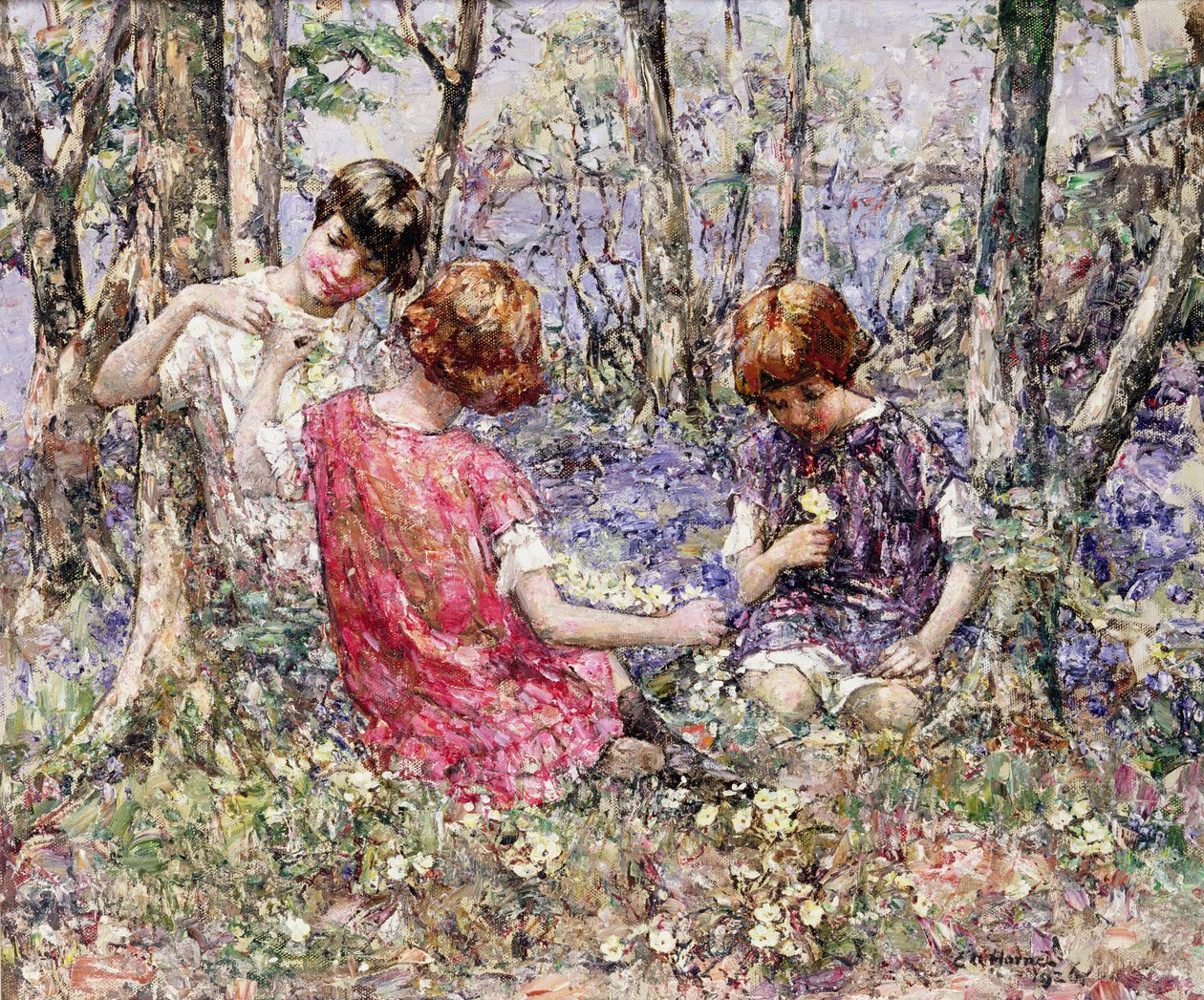 Primrose Chain (olja på duk) av Edward Atkinson Hornel