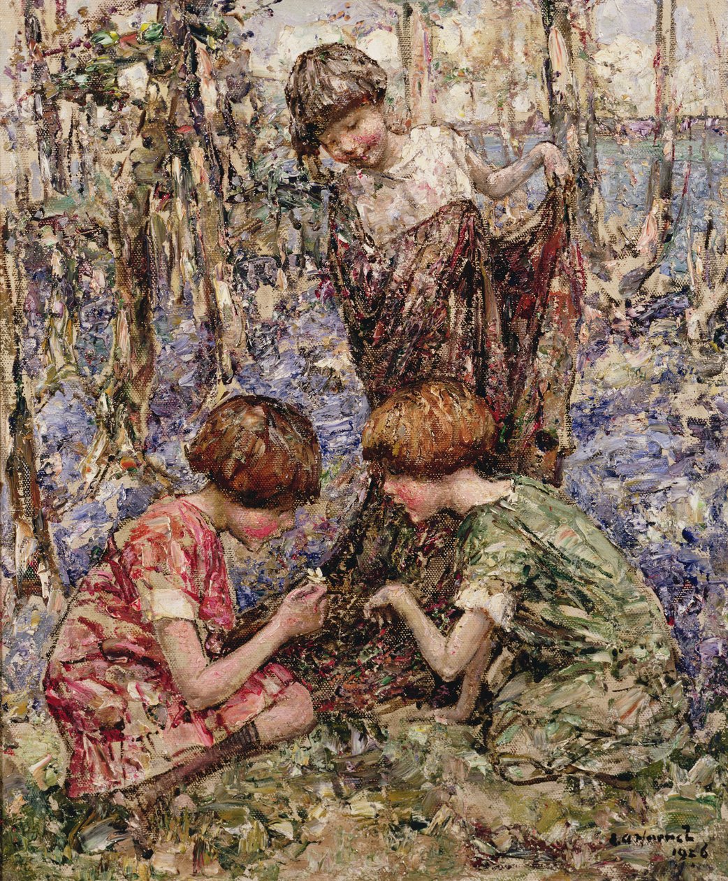 The Primrose Gatherers (olja på duk) av Edward Atkinson Hornel