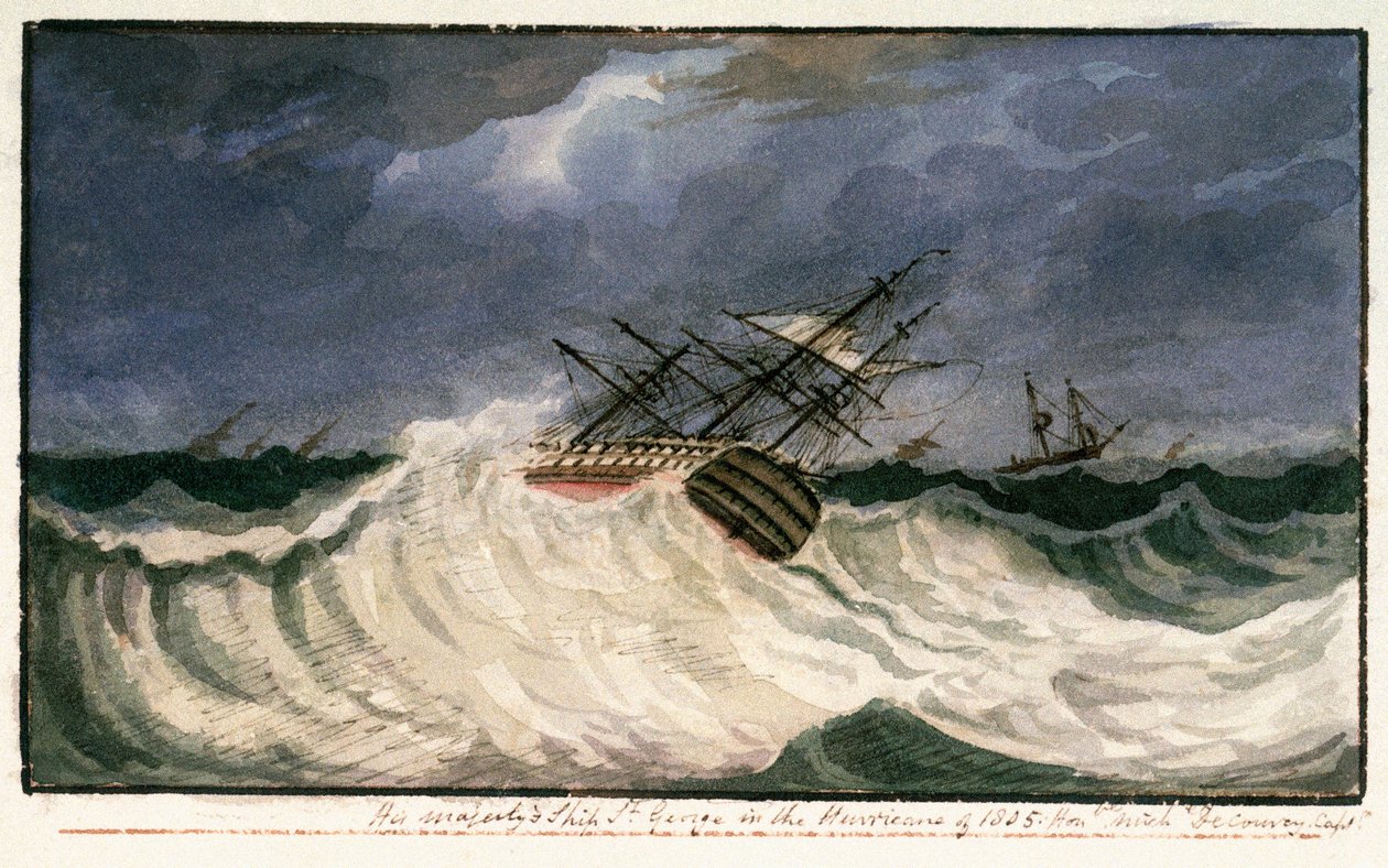 HMS "St George" under orkanen 1805, ca 1805 (akvarell) av Edward Bamfylde Eagles