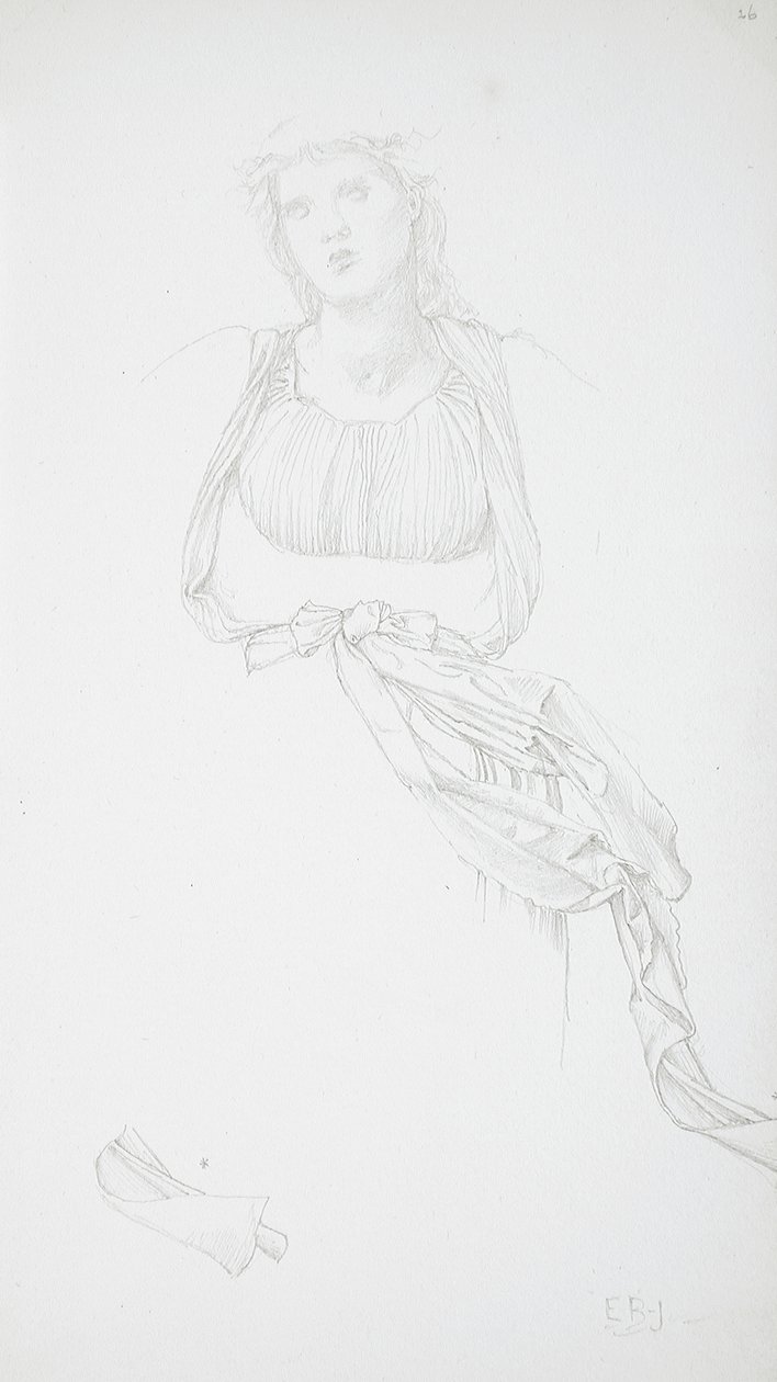 Studie av kvinnlig torso och drapering av Edward Burne-Jones