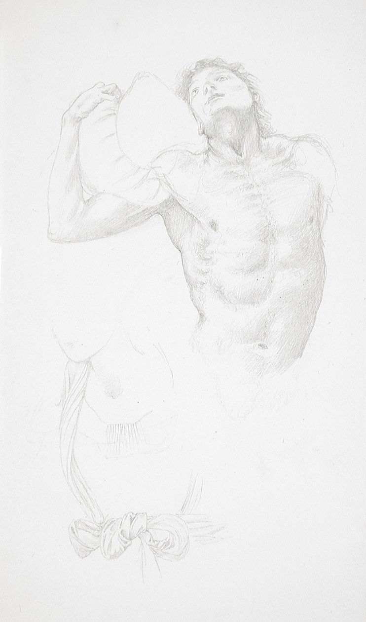 Manlig akt som håller en kudde av Edward Burne-Jones
