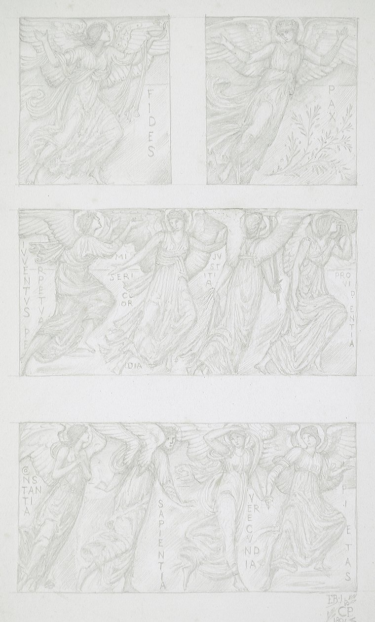 Skissstudier av allegoriska figurer av Edward Burne-Jones