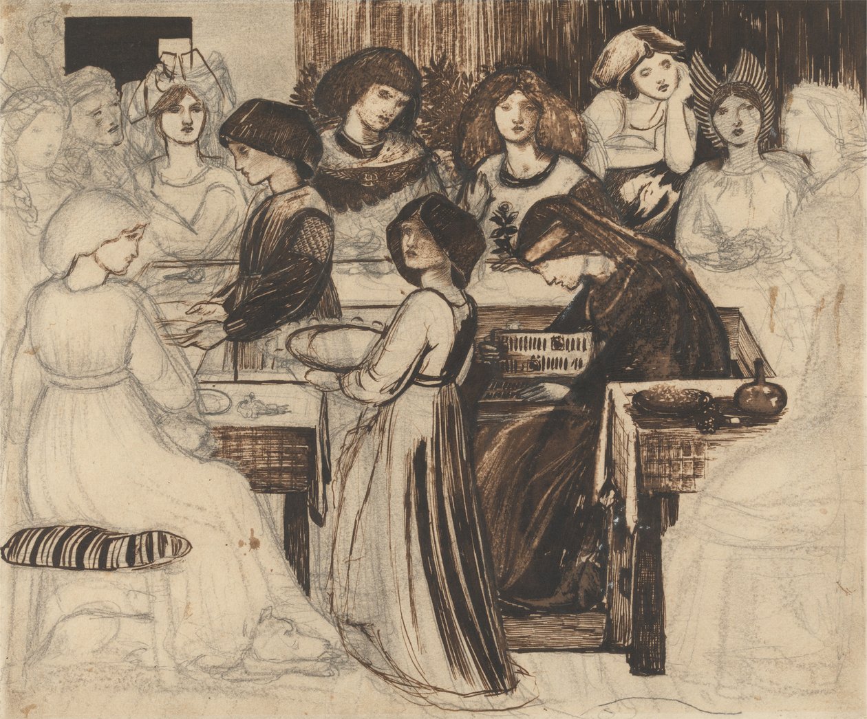 Studie för The Wedding Feast of Sir Degrevaunt av Edward Burne-Jones