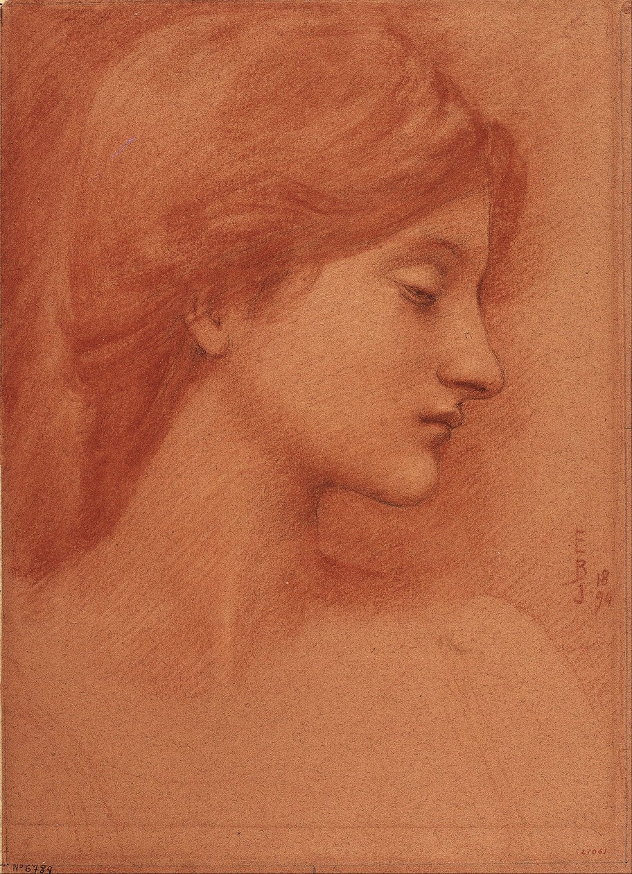 Studie av ett kvinnligt huvud av Edward Burne-Jones