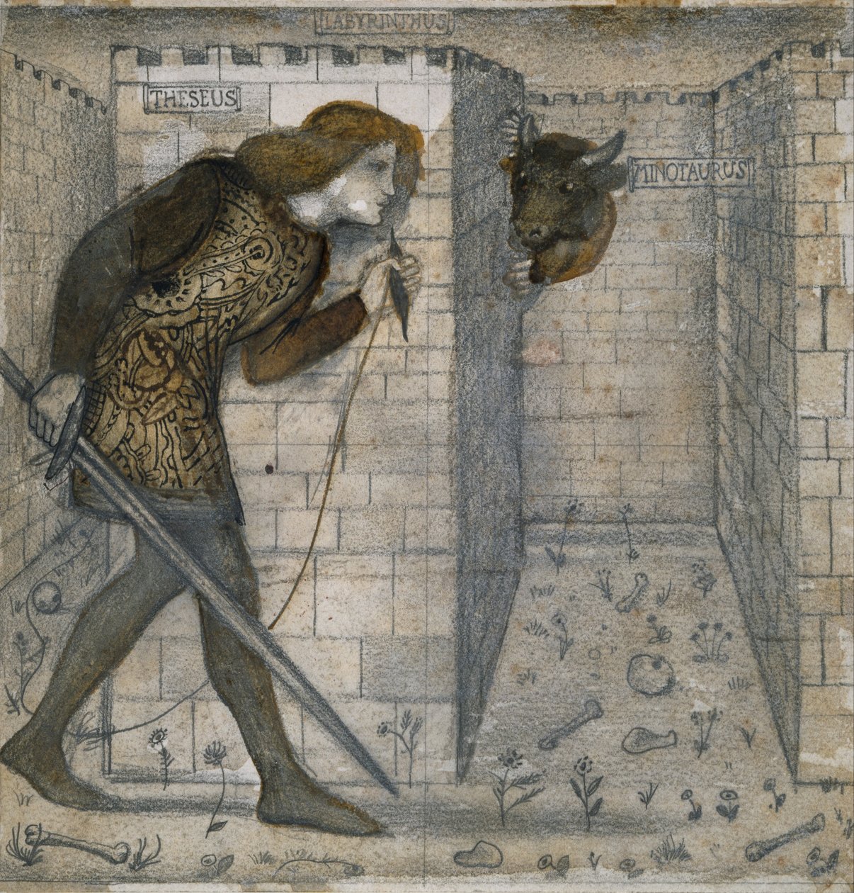 Kakeldesign - Theseus och Minotaurus i labyrinten av Edward Burne-Jones