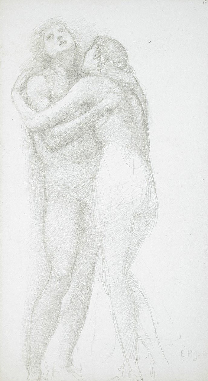 Två nakna personer som omfamnar varandra av Edward Burne-Jones