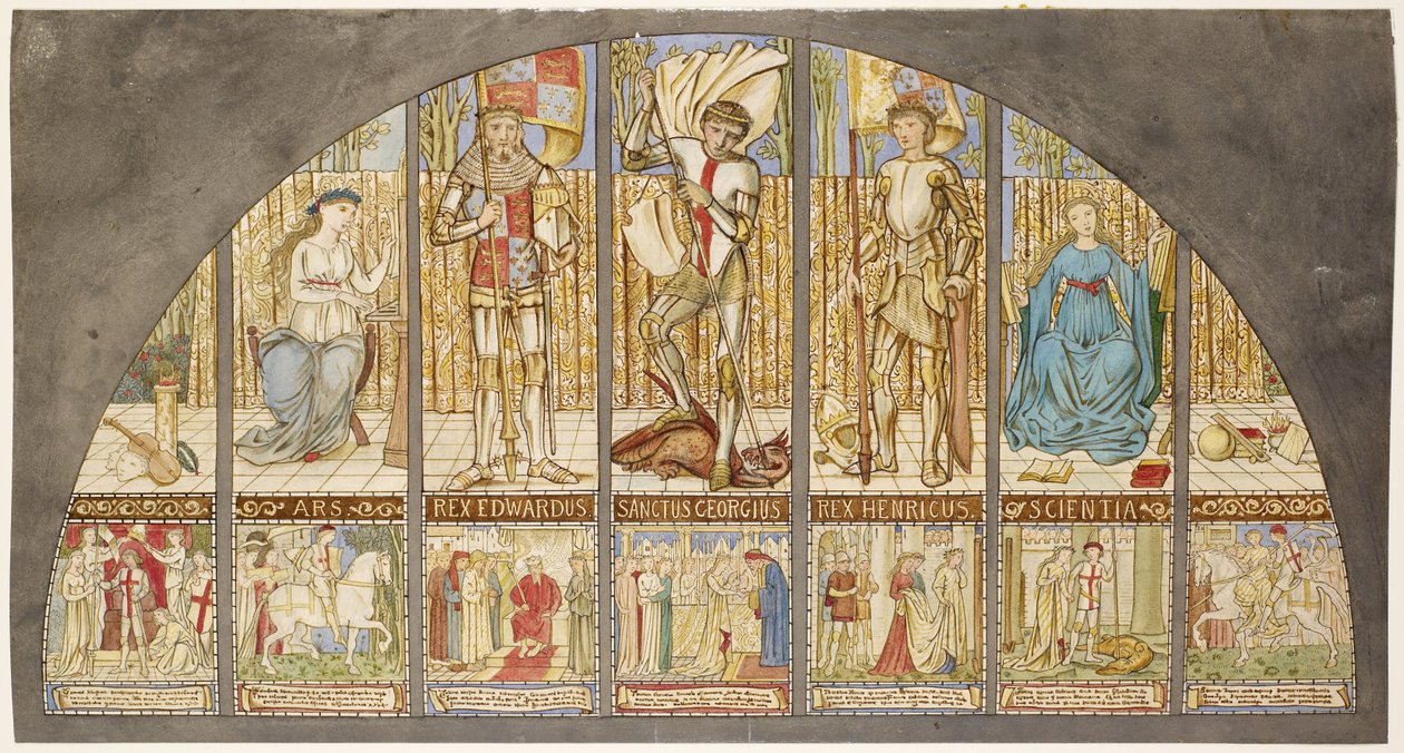 Rosornas krig - Edvard IV, Henrik VI, St George med allegorier av Edward Burne-Jones