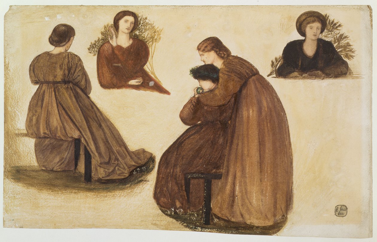 Design för utsmyckningen av Röda huset, (studier av kvinnor) 1860 av Edward Burne Jones