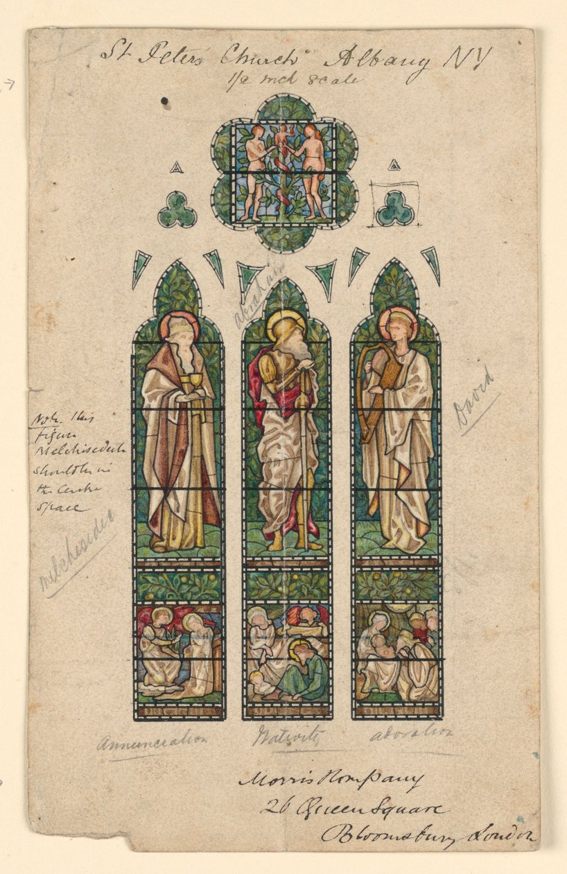 Teckning, Sankt Peterskyrkan, Alb, ca 1870 av Edward Burne Jones