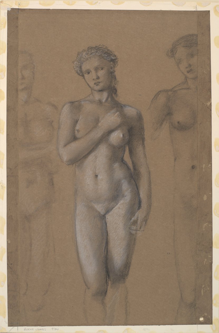 Female Naken - Tre studier, möjligen för Venus av Edward Burne Jones