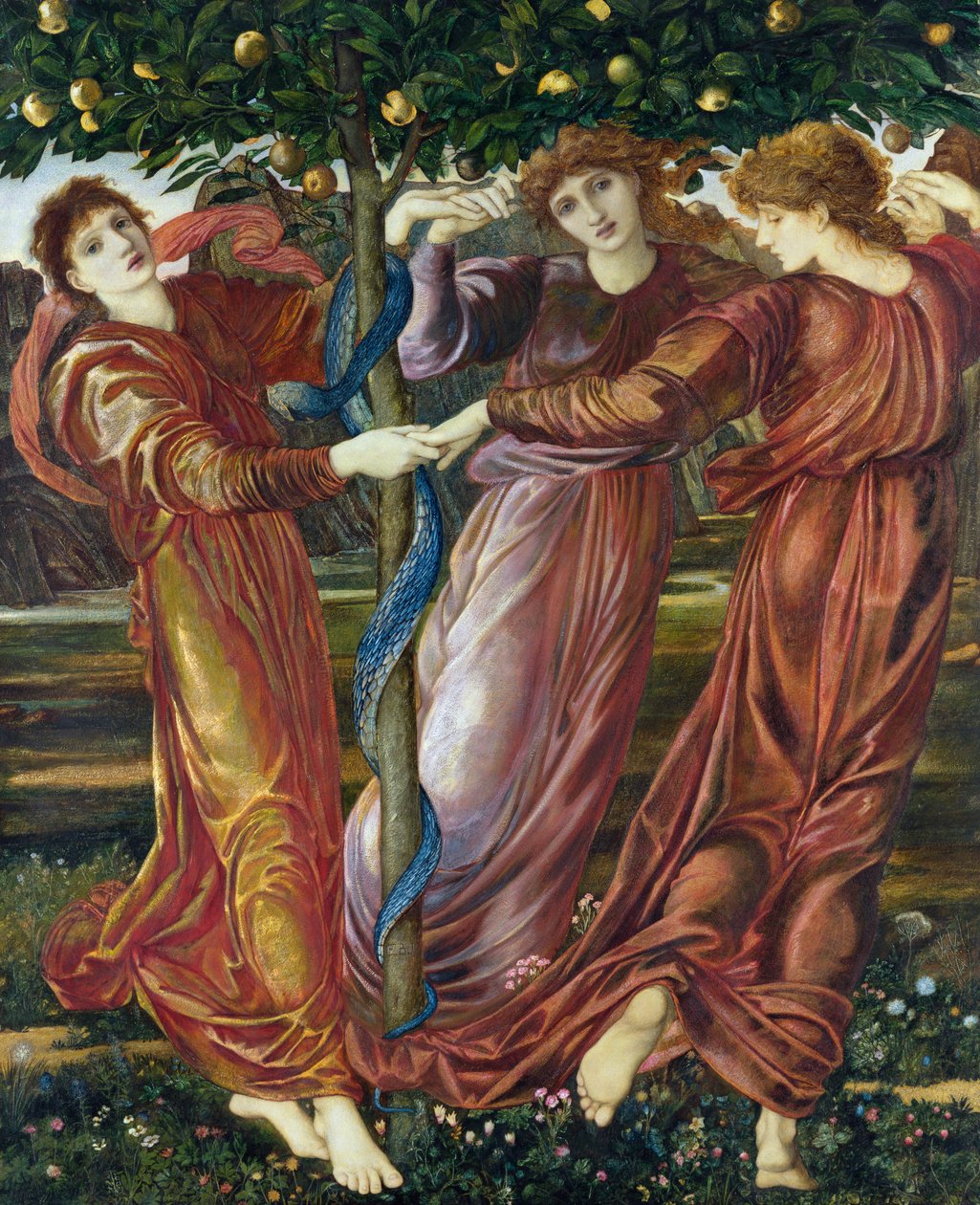 Hesperidernas trädgård, 1869-73 (tempera, gouache och olja på kort och duk) av Edward Burne Jones