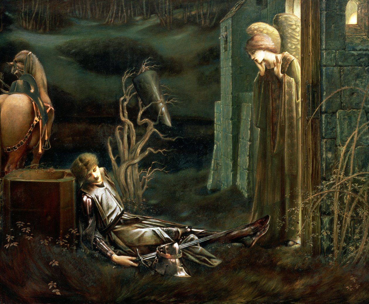 Sir Lancelots dröm vid den heliga grals kapell, 1896 av Edward Burne Jones