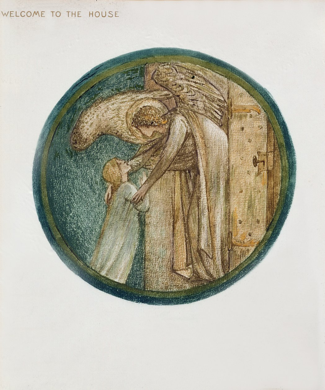 Blomboken: XXXI. Välkommen till huset, 1905 (litografi med gouache på papper) av Edward Burne Jones