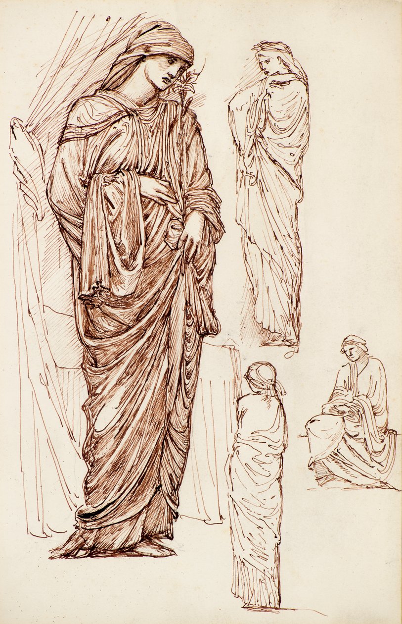 Jungfru Maria och St Elizabeth, Klädda figurer av Edward Burne Jones