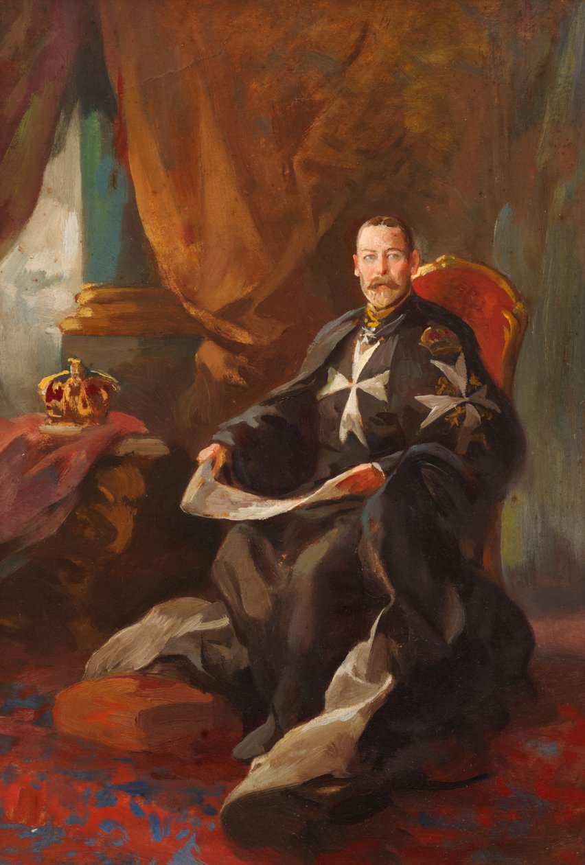 Studie för Portrait of King George V (olja ombord) av Edward Caruana Dingli