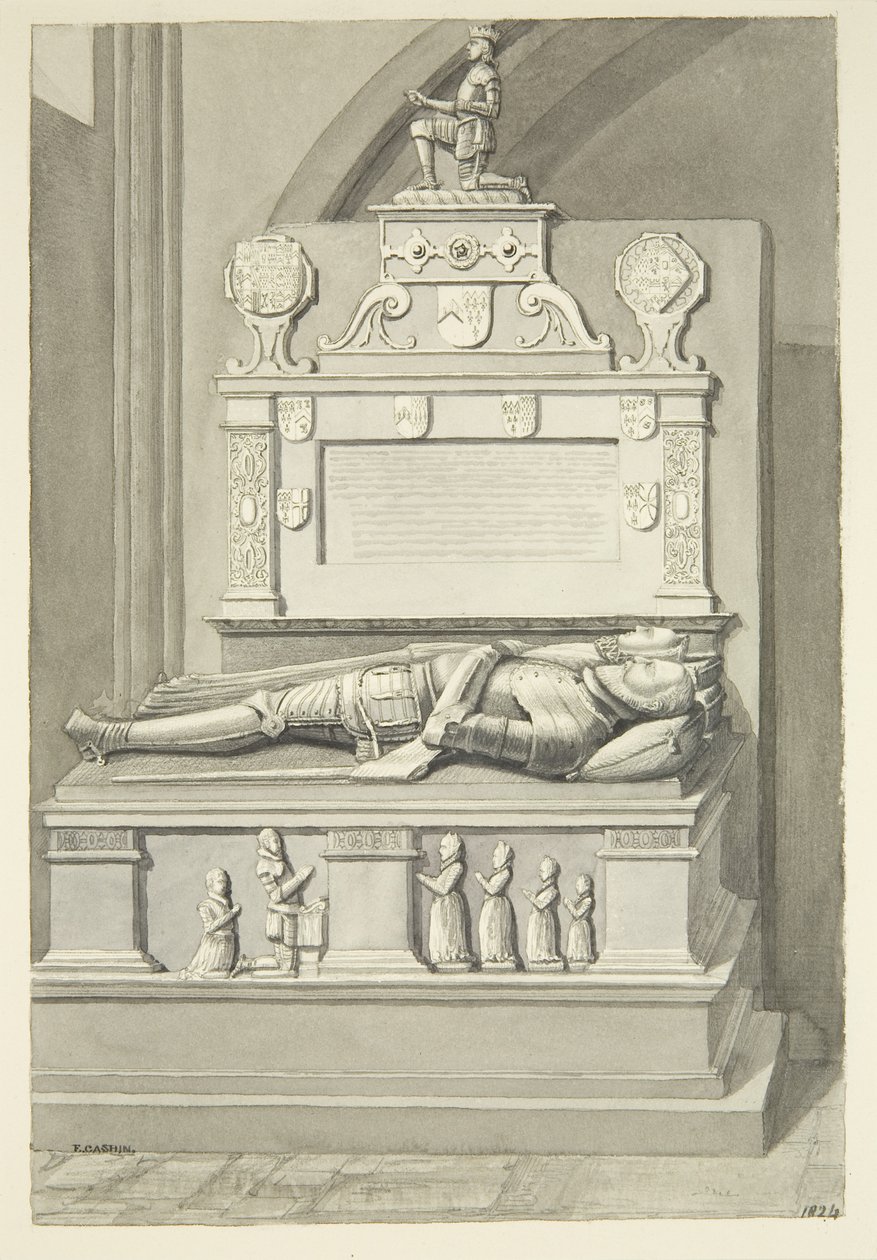 Monument till Sir Henry Newton och Lady Newton, i Bristol Cathedral (penna och akvarell på papper) av Edward Cashin