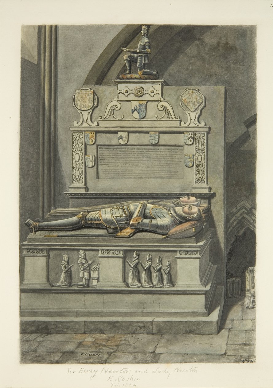 Monument till Sir Henry Newton och Lady Newton i Bristol Cathedral (penna och akvarell på papper) av Edward Cashin