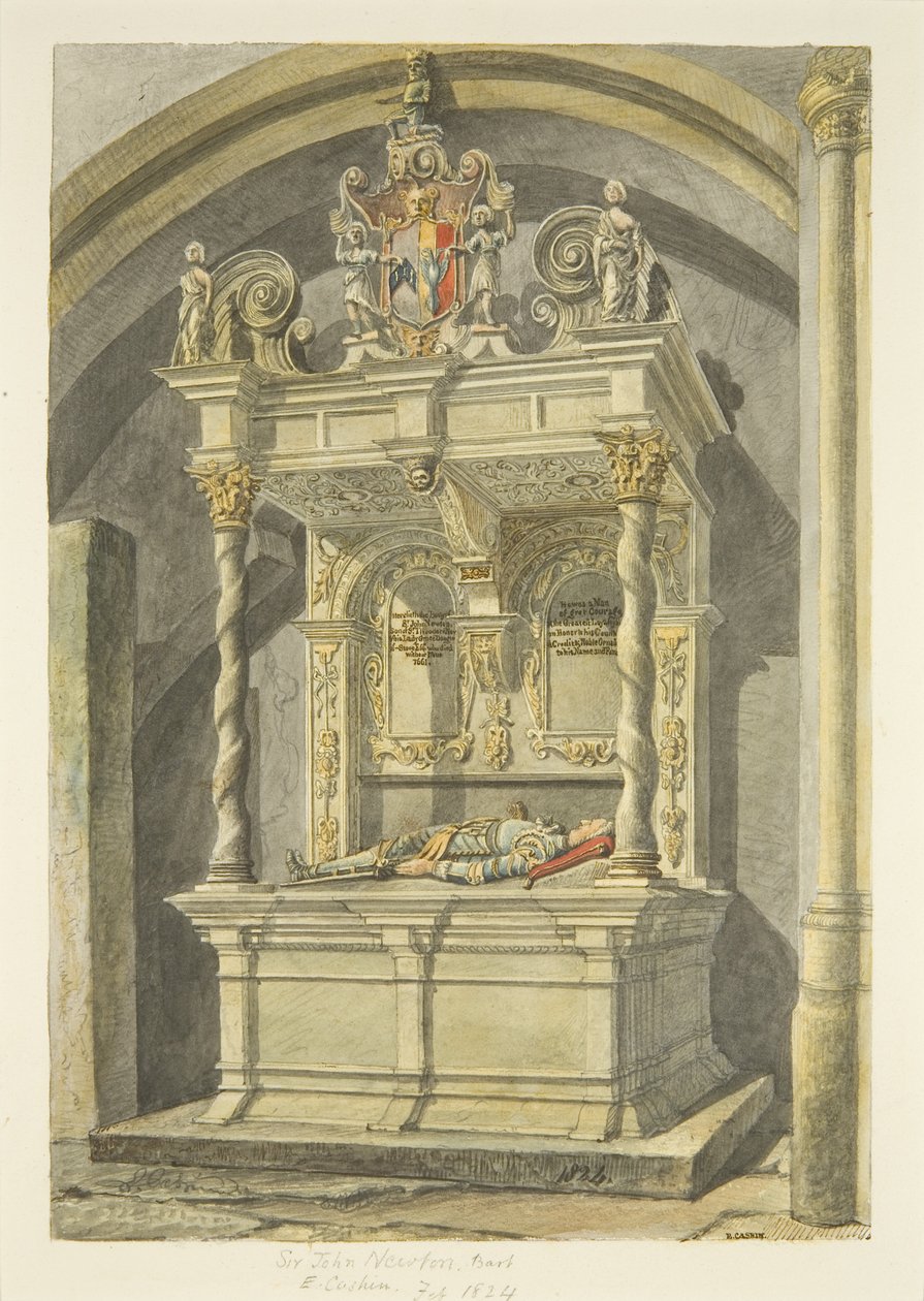 Monument till Sir John Newton, Bart., i Bristol Cathedral (penna och akvarell på papper) av Edward Cashin
