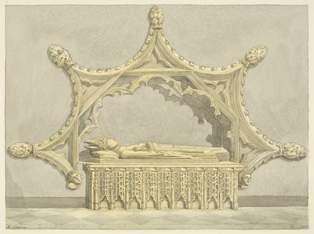 Tomb of Abbot Knowles, i Bristol Cathedral (penna och akvarell på papper) av Edward Cashin
