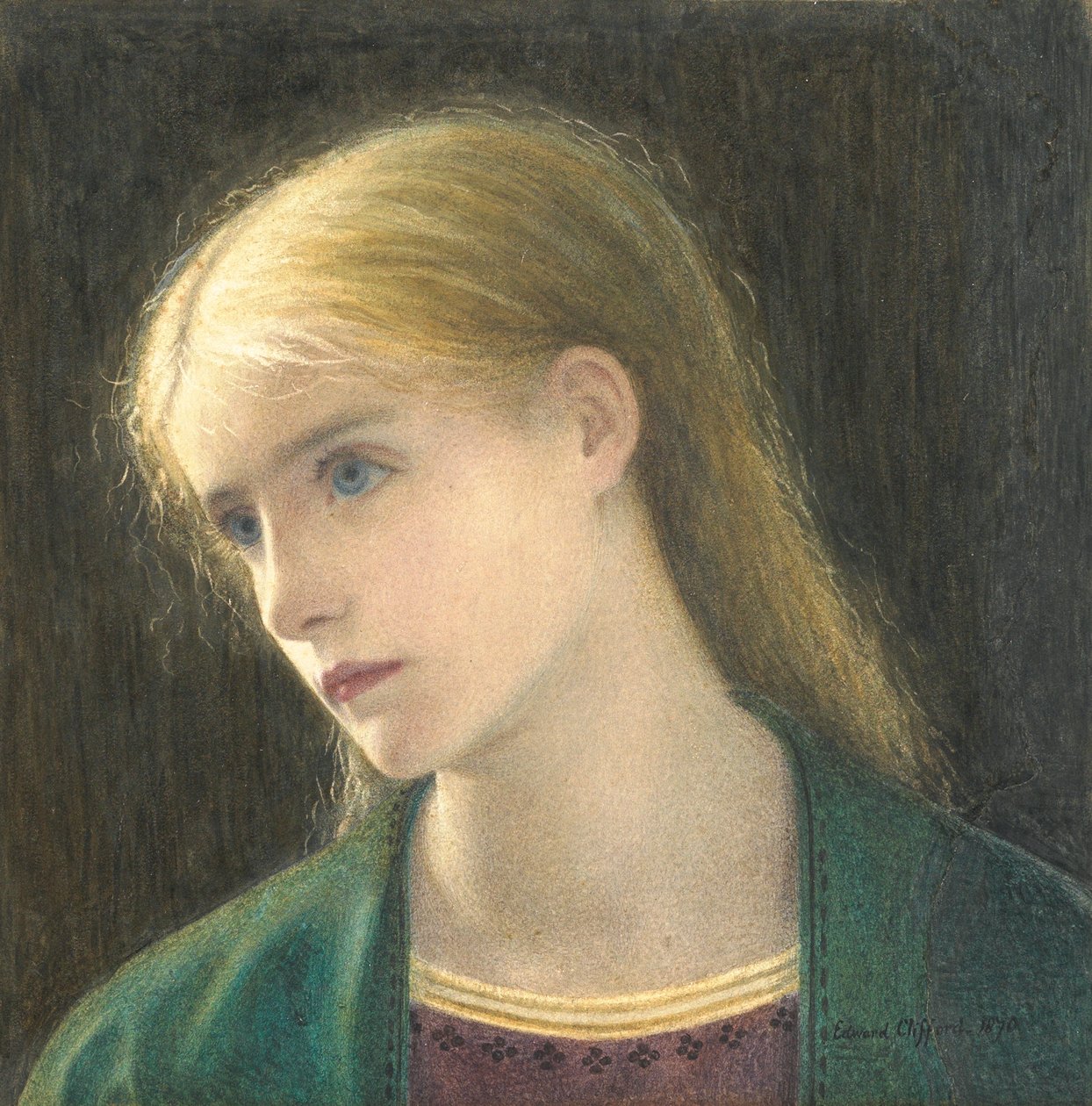 Evelyn Hope, 1870 (wc med utskrapa) av Edward Clifford