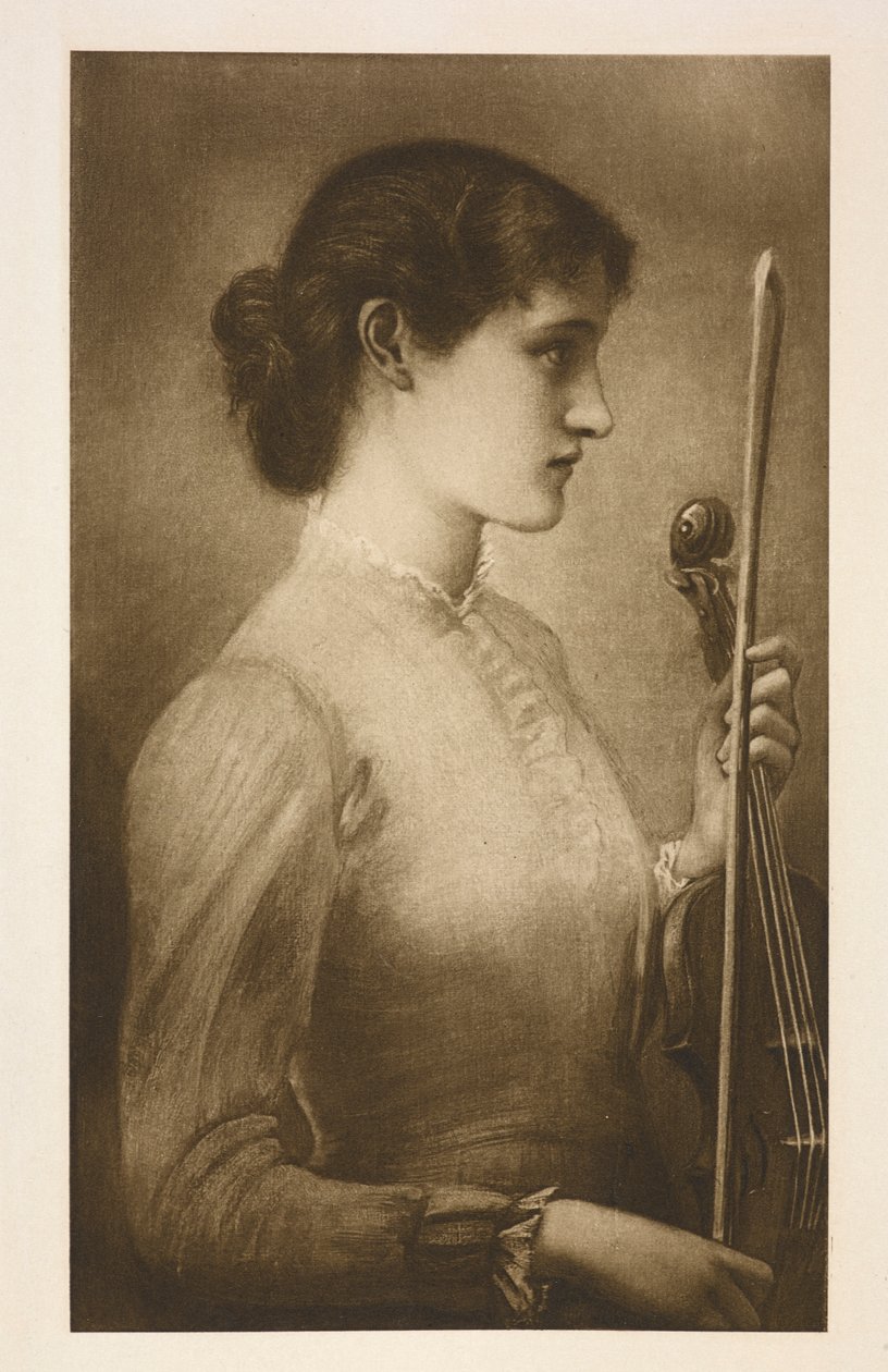 Ett porträtt. Reproduktion av målningen av den prerafaelitiska konstnären Edward Burne-Jones. av Edward Coley (after) Burne Jones
