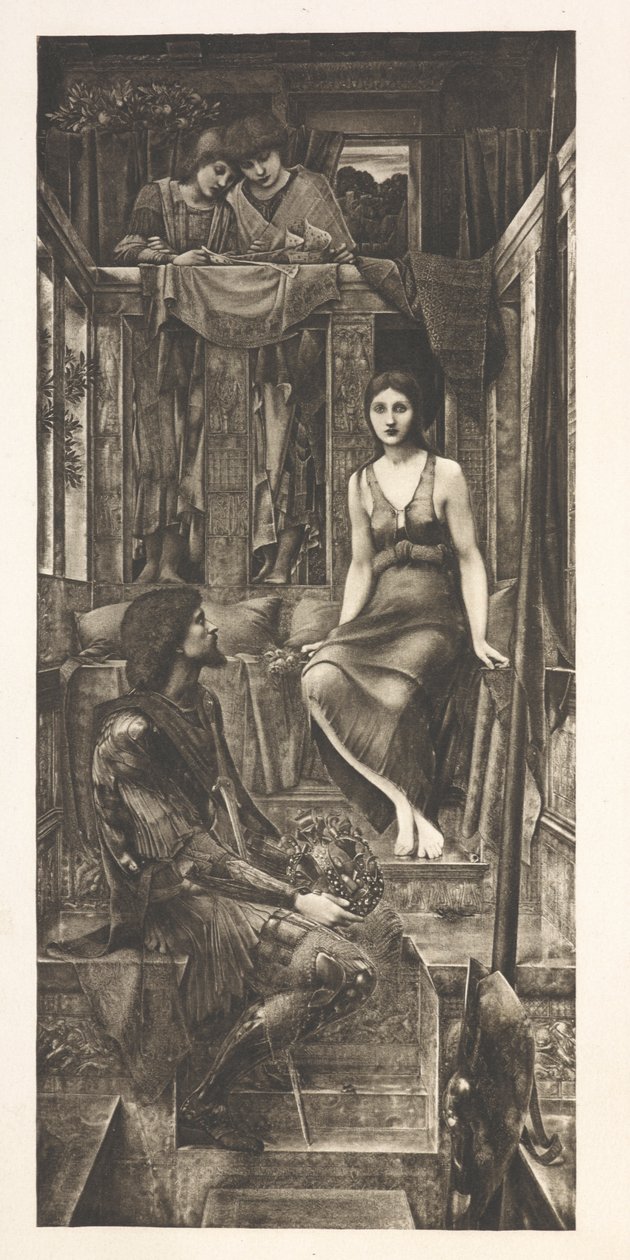 Kung Cophetua och tiggarpigan (gravyr) av Edward Coley (after) Burne Jones