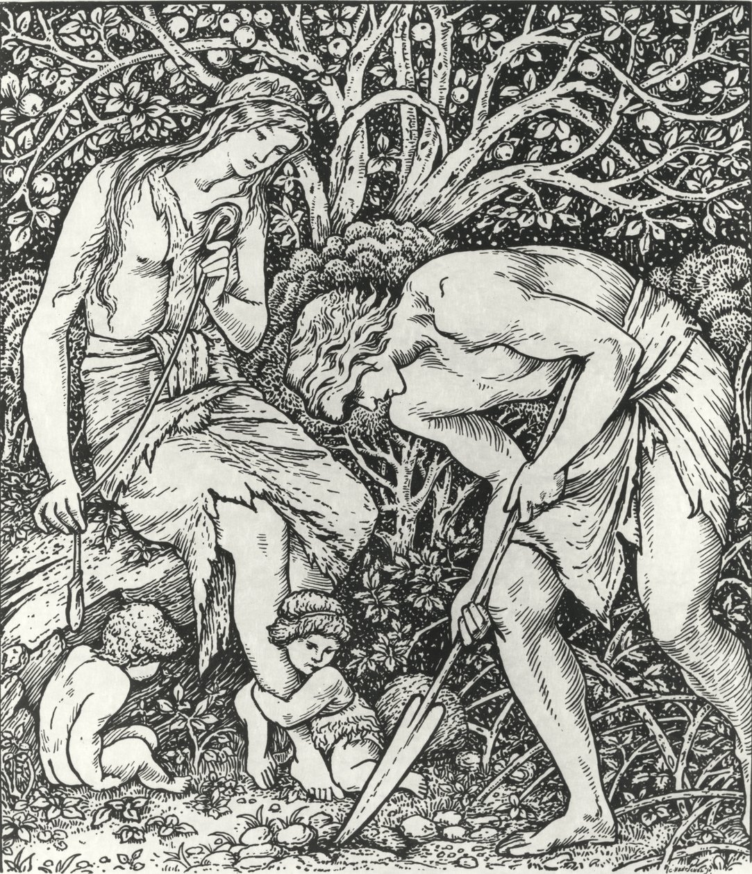 Adam och Eva (Labour: Whan Adam Delved och Eve Span, vem var då gentlemannen?) av Edward Coley (after) Burne Jones