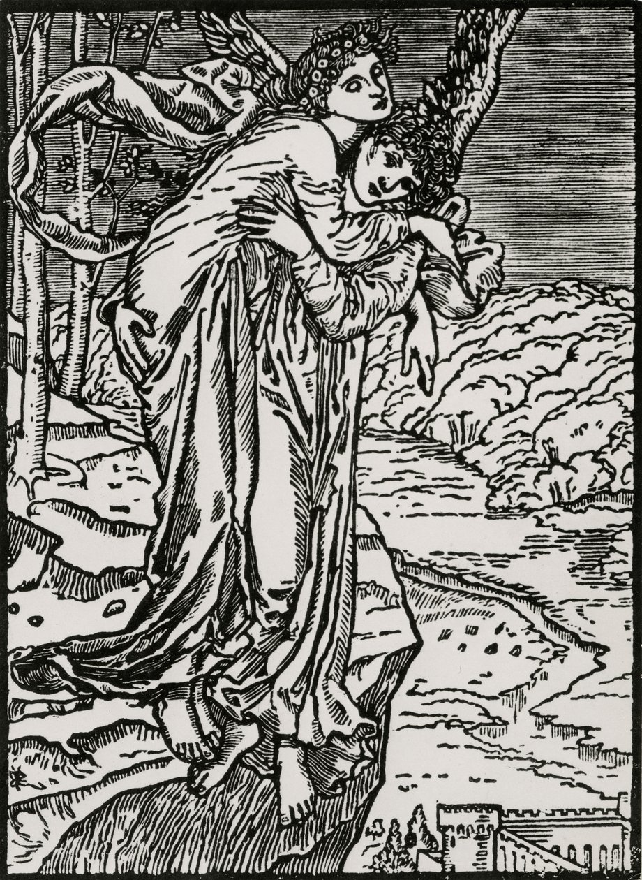 Zephyr och Psyche av Edward Coley (after) Burne Jones