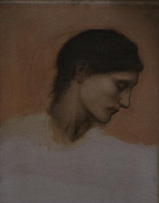 En studie av ett flickhuvud (olja på duk) av Edward Coley Burne Jones
