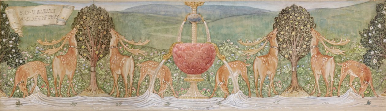 Rådjur vid en fontän av Edward Coley Burne Jones