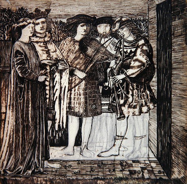 Förslag till dekoration av Röda huset: "Sir Degrevaunts bröllopsprocession". av Edward Coley Burne Jones