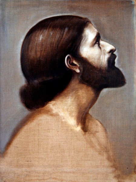 Porträtthuvud av kung Cophetua, ca 1883-84 (olja på ogrundad duk) av Edward Coley Burne Jones