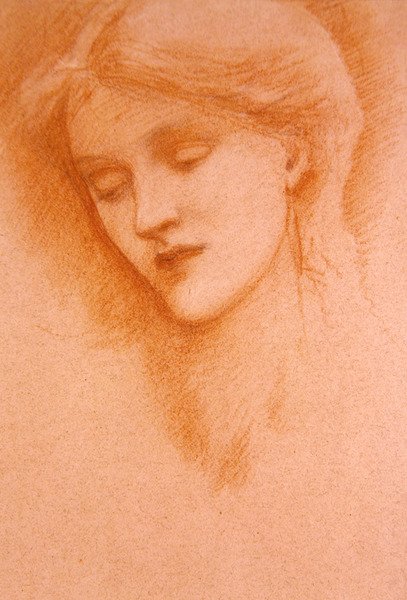 Porträtt av en ung kvinna (röd krita på papper) av Edward Coley Burne Jones