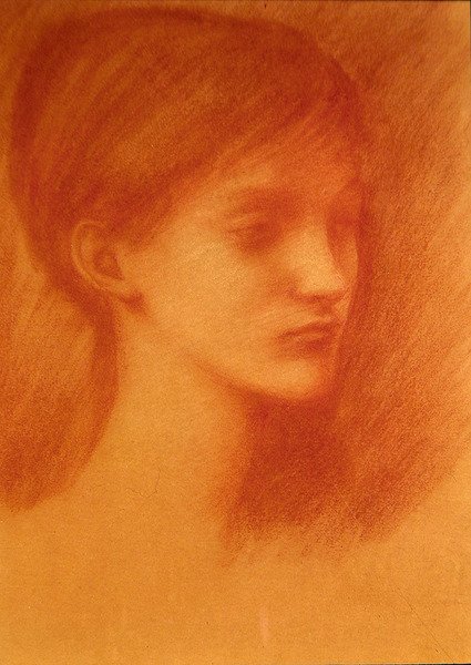 Rött huvud/porträtt av en flicka (krita på papper) av Edward Coley Burne Jones