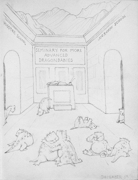Seminarium för drakar (penna på papper) av Edward Coley Burne Jones