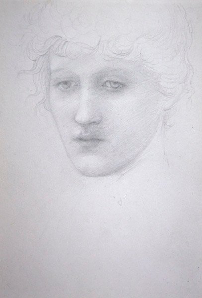 Studie av Head of a Girl - Bessie Keane, c.1896 (penna på papper) av Edward Coley Burne Jones