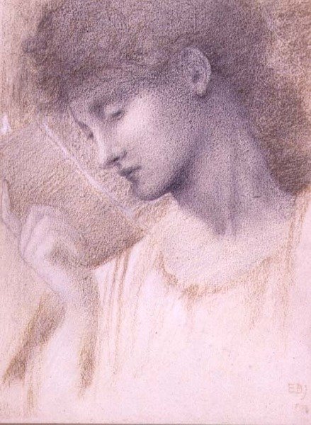 Studie av ett huvud (krita på papper) av Edward Coley Burne Jones