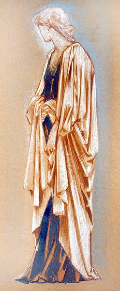 Studie av en draperad figur (gouache, bläck och bodycolour på papper) av Edward Coley Burne Jones