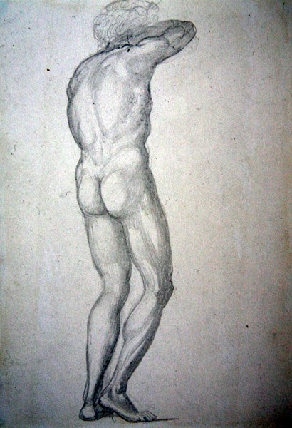 Studie av en stående naken, ca 1873 (penna på papper) av Edward Coley Burne Jones