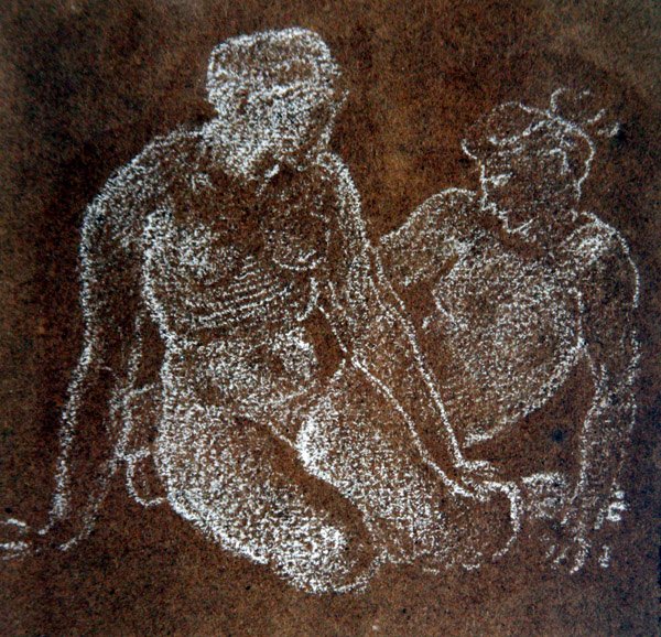 Studie av två sittande kvinnliga nakenbilder (vit krita på papper) av Edward Coley Burne Jones