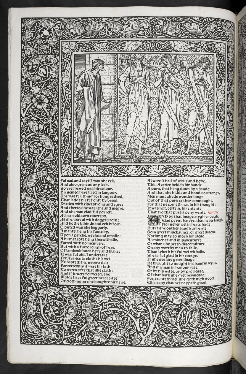 "The Works of Geoffrey Chaucer nu nytryckt med bilder designade av Sir Edward Burne-Jones" av Edward Coley Burne Jones