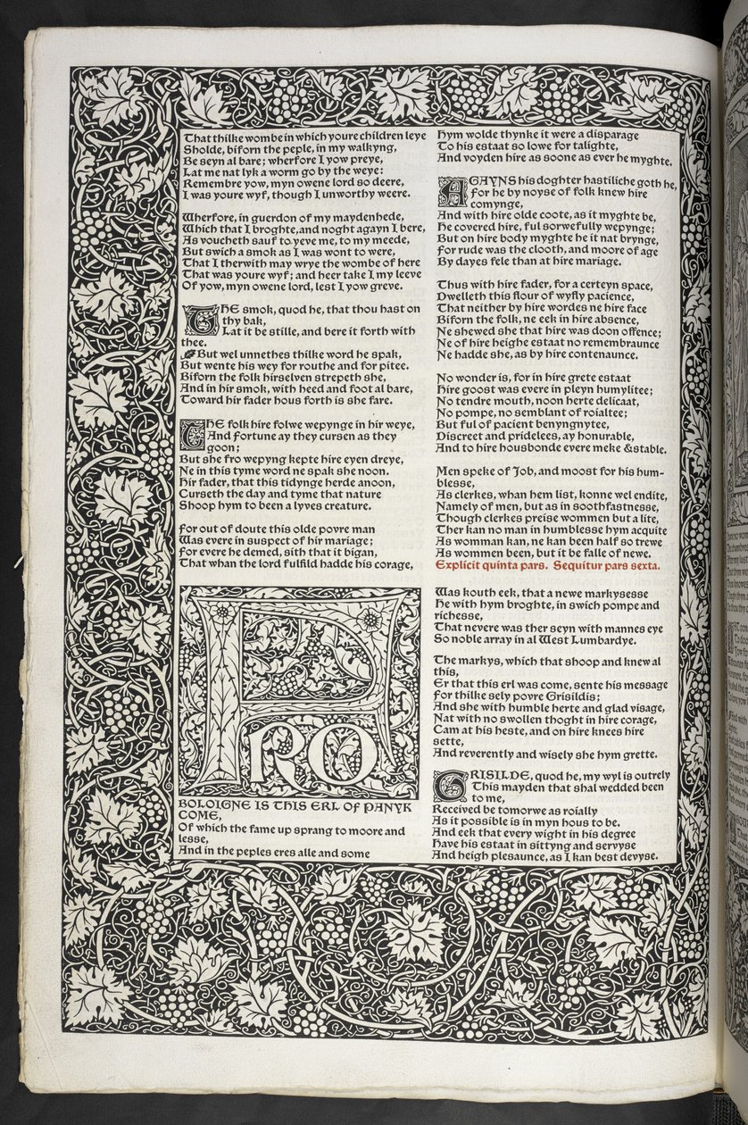 "The Works of Geoffrey Chaucer nu nytryckt med bilder designade av Sir Edward Burne-Jones" av Edward Coley Burne Jones