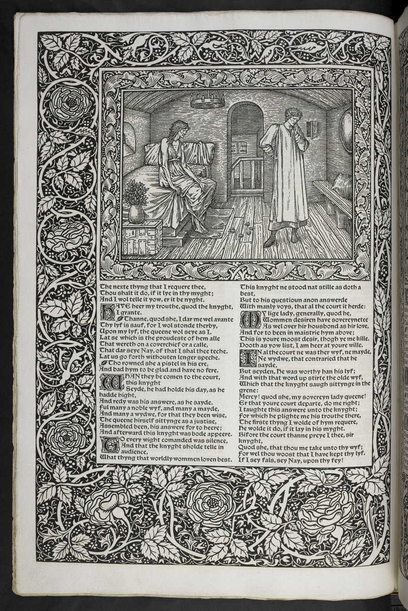 "The Works of Geoffrey Chaucer nu nytryckt med bilder designade av Sir Edward Burne-Jones" av Edward Coley Burne Jones