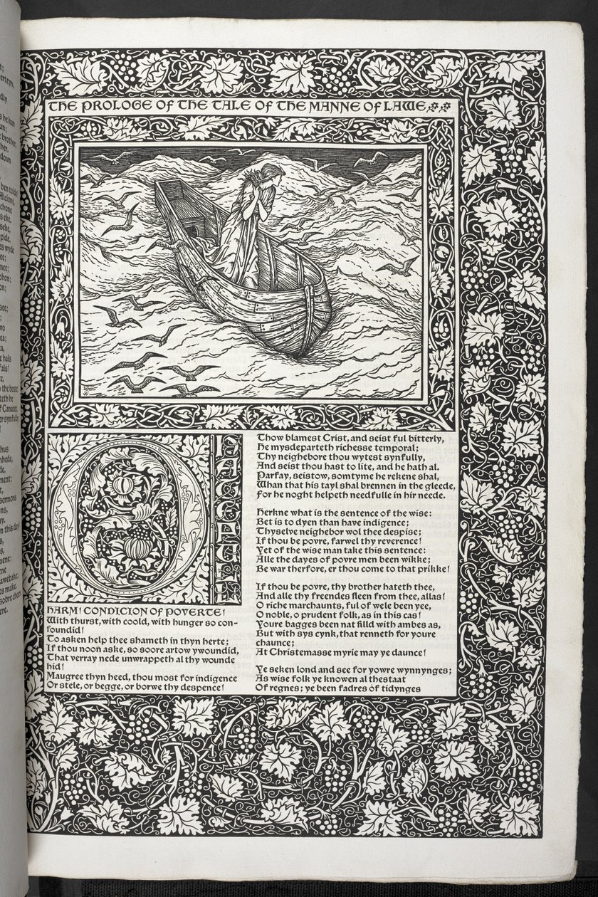 "The Works of Geoffrey Chaucer nu nytryckt med bilder designade av Sir Edward Burne-Jones" av Edward Coley Burne Jones