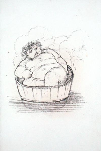 William Morris (1834-96) i ett badkar, från ett album med teckningar (penna på papper) av Edward Coley Burne Jones