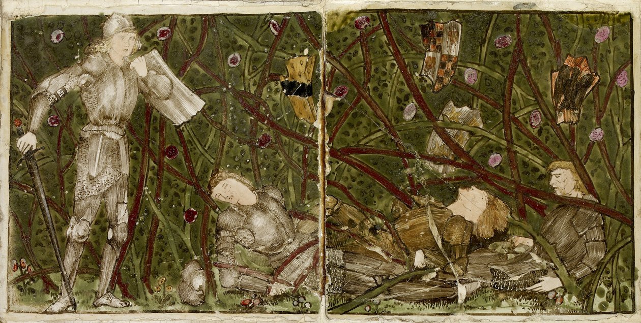 En uppsättning av sexton brickor arrangerade i par för att bilda åtta illustrationer av "Briar Rose", 1862 - 1865 (keramik) av Edward Burne Jones