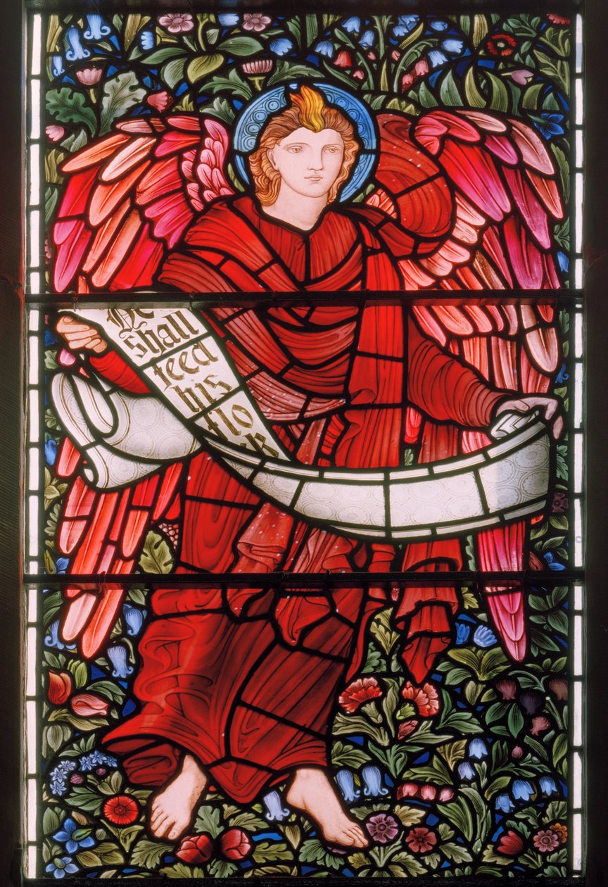 Ängel som håller en rulla, East Window, 1880 (målat glas) av Edward Burne Jones