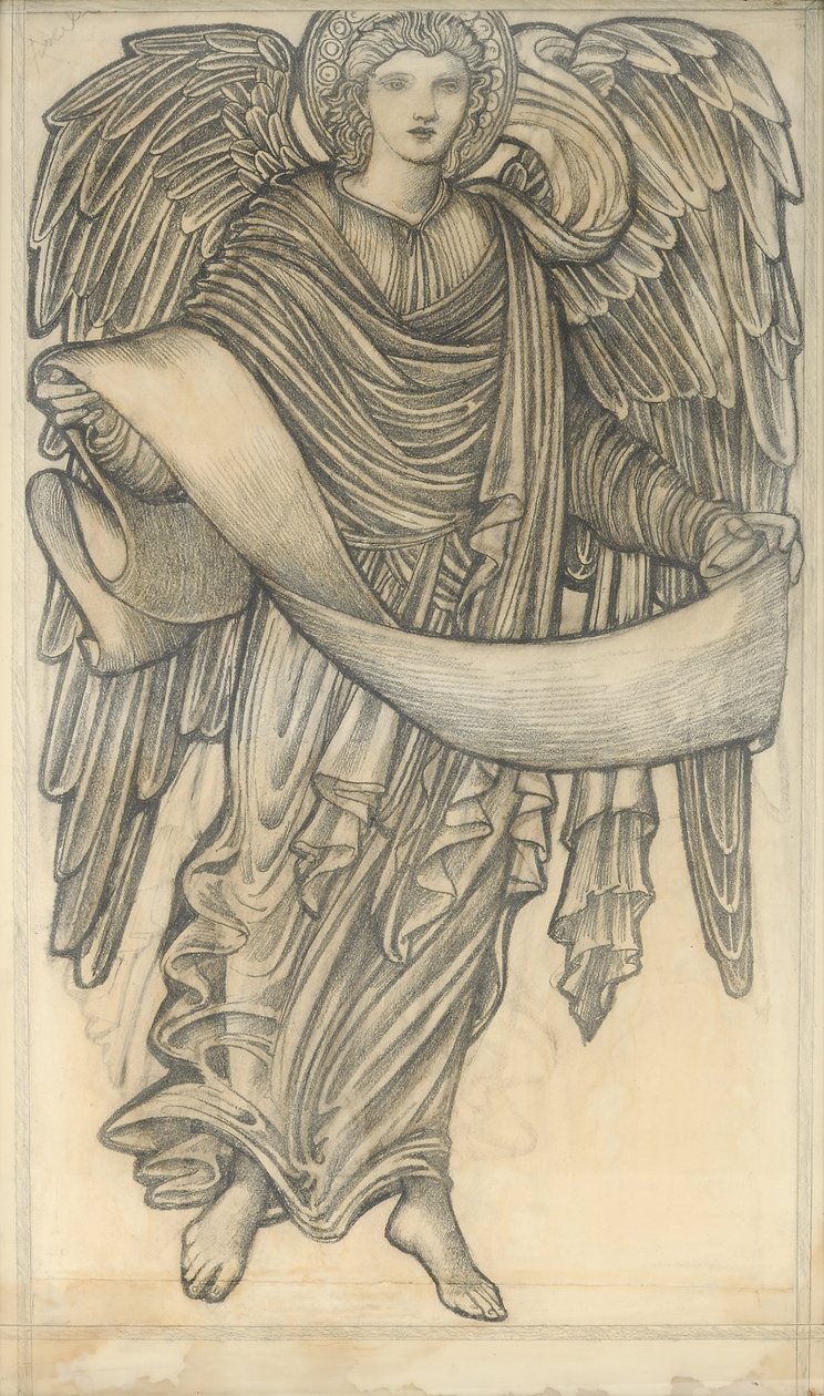 Ängel med rulla - figur nummer åtta, 1880 (krita på papper) av Edward Burne Jones