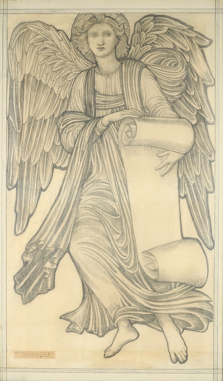 Ängel med rulla - figur nummer nio, 1880 (krita på papper) av Edward Burne Jones