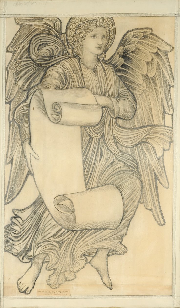 Ängel med rulla - figur nummer sju, 1880 (krita på papper) av Edward Burne Jones